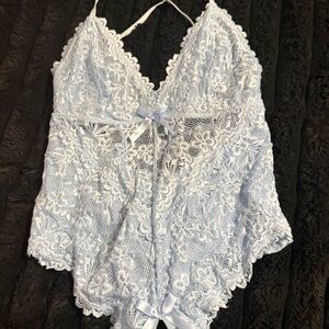 Lace Teddy Bodysuit in Light Blue
